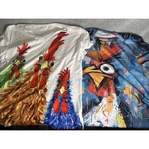 Crazy Chicken Art Women's Shirts Sz 1X Farm Country Gift Lot Of 2 Shirts NWOT